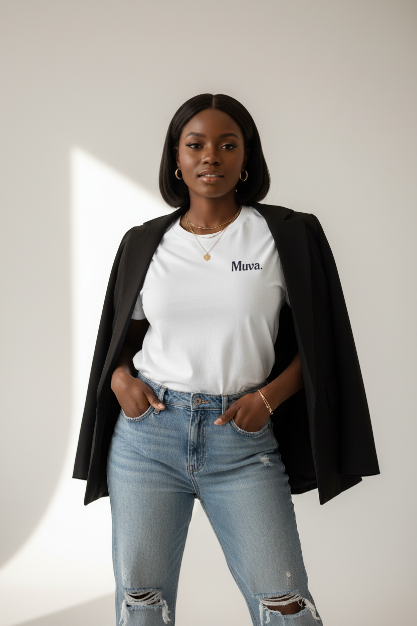 Muva Minimalist Tee — 'Muva.' Chest Print